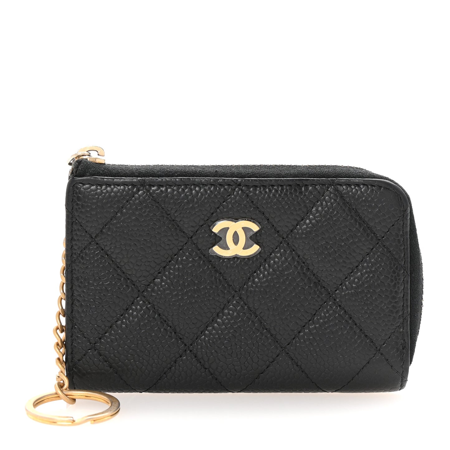 Caviar Quilted Zipped Key Holder Case Black
