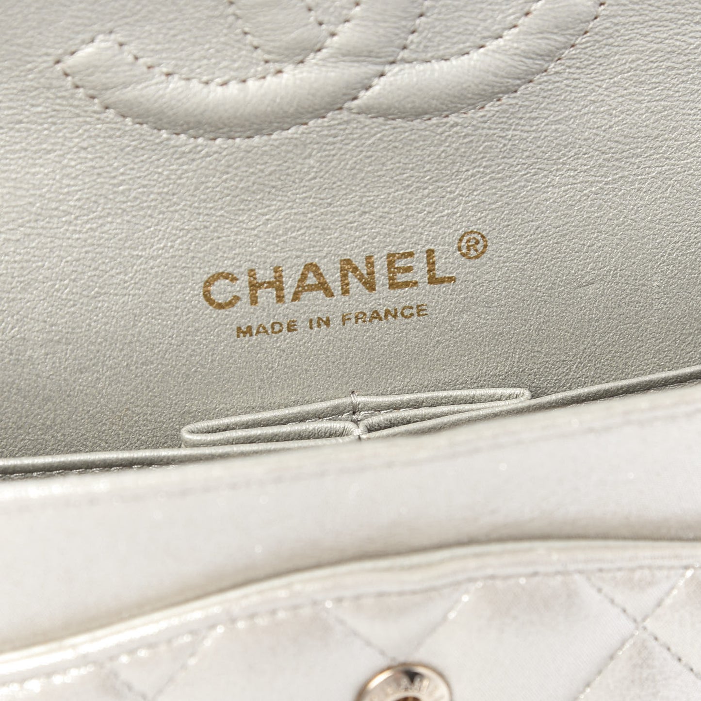 Iridescent Calfskin Quilted Medium Double Flap Silver