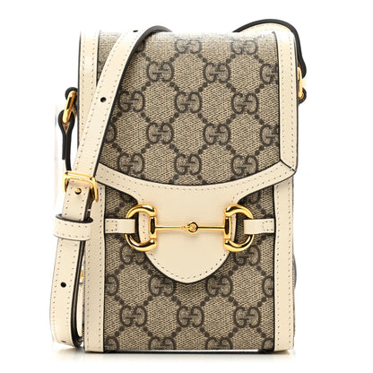 Gucci GG Supreme Monogram Azalea Calfskin Mini Horsebit 1955 Crossbody Bag Beige Ebony Mystic White 1 of 9