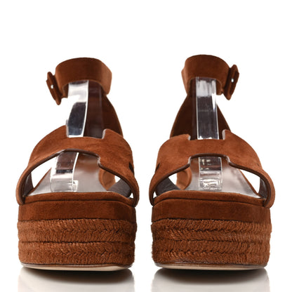 Hermes Suede Goatskin Elda 35 Espadrille Wedge Sandals 39 Gold 2 of 9