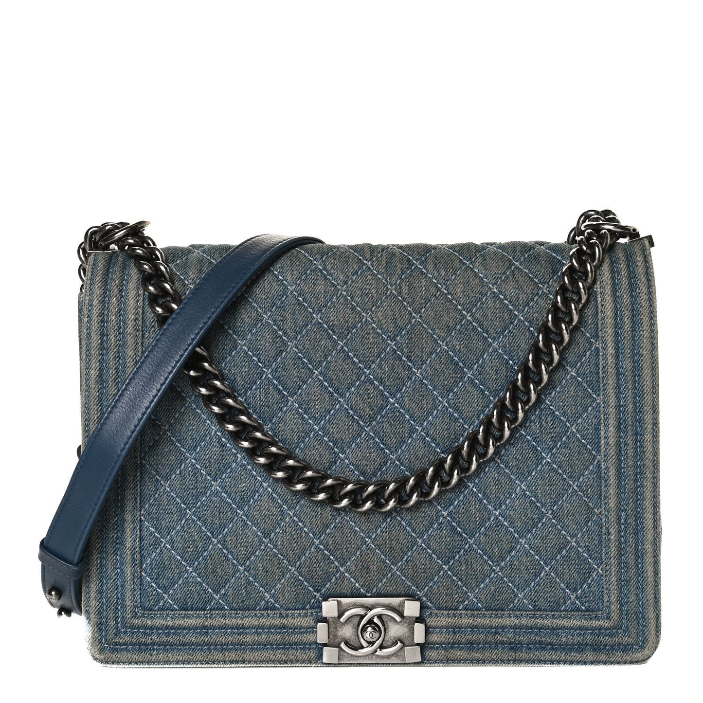 Denim Quilted Large Boy Flap Blue