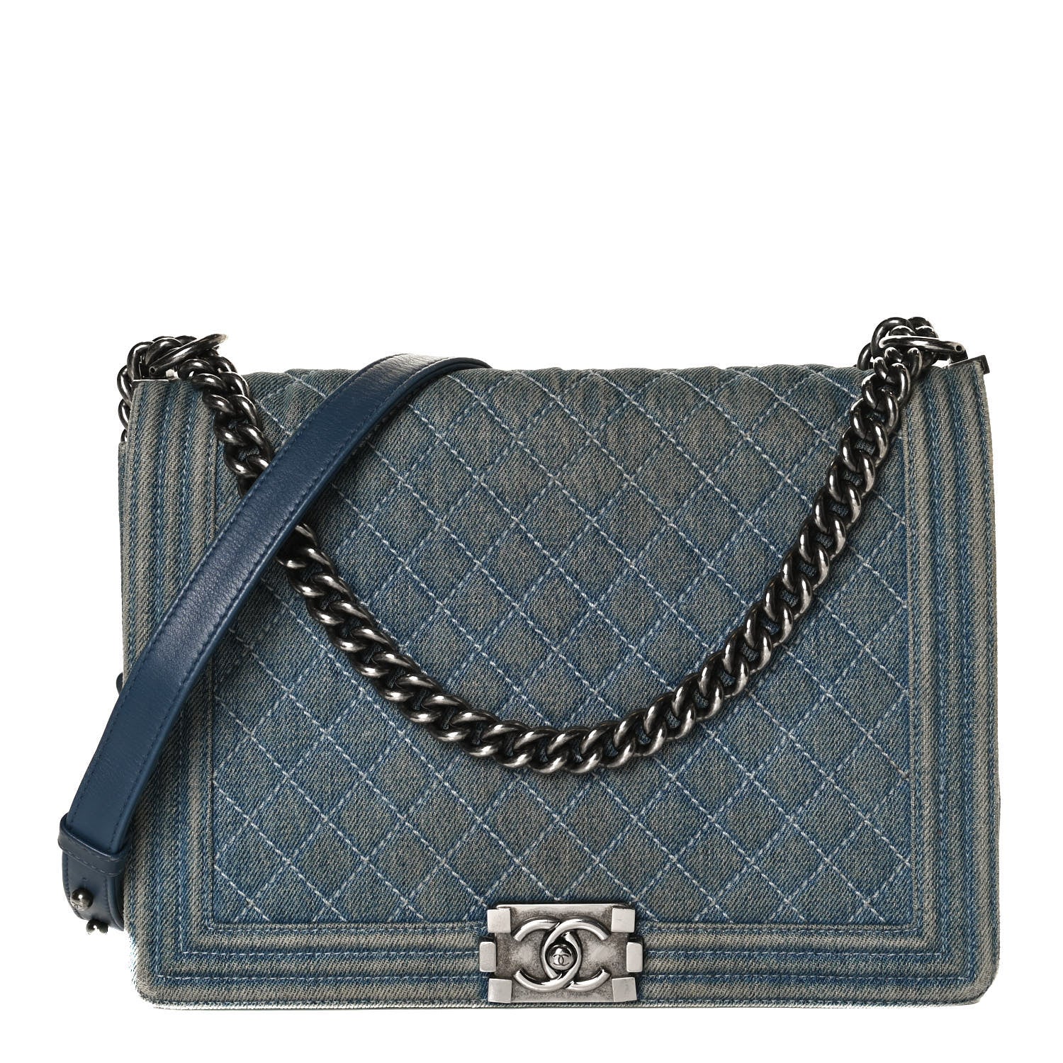 Chanel Denim Quilted Large Boy Flap Blue 1 of 9