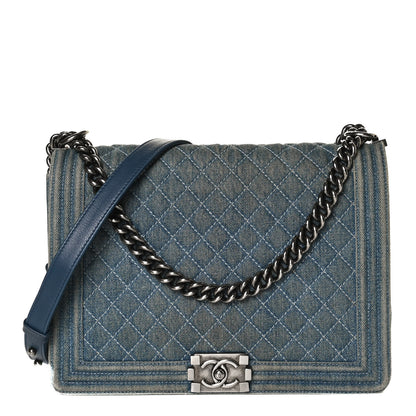 Chanel Denim Quilted Large Boy Flap Blue 1 of 9