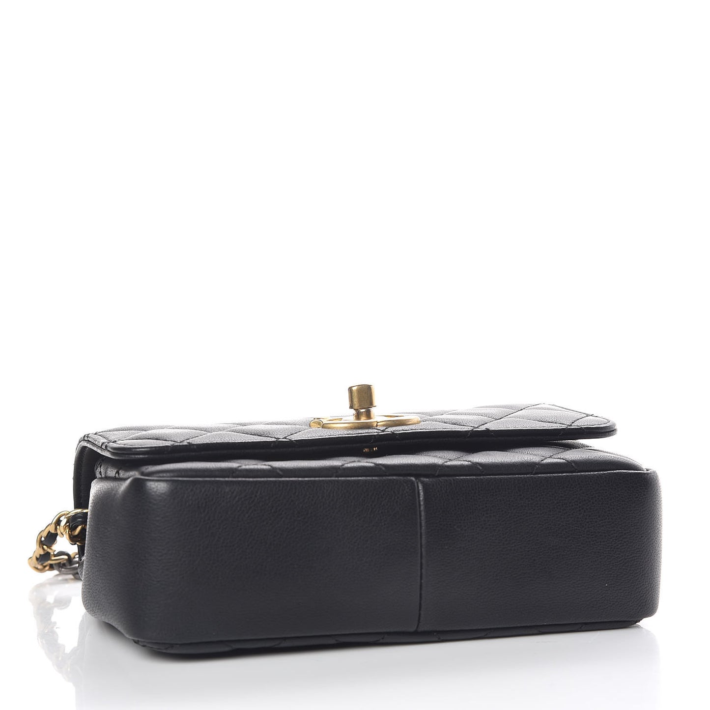 Lambskin Quilted Small Camellia Flower Flap Black
