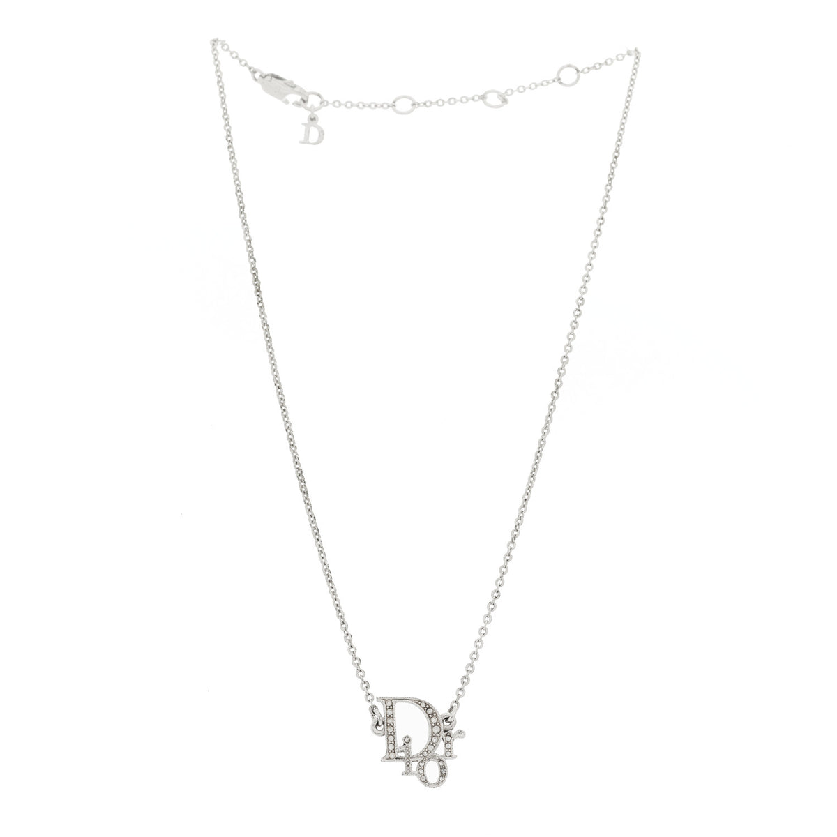 Christian Dior Metal Crystal Logo Choker Necklace Silver 3 of 5