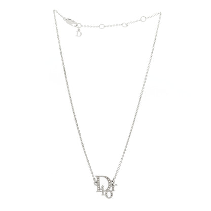 Christian Dior Metal Crystal Logo Choker Necklace Silver 3 of 5