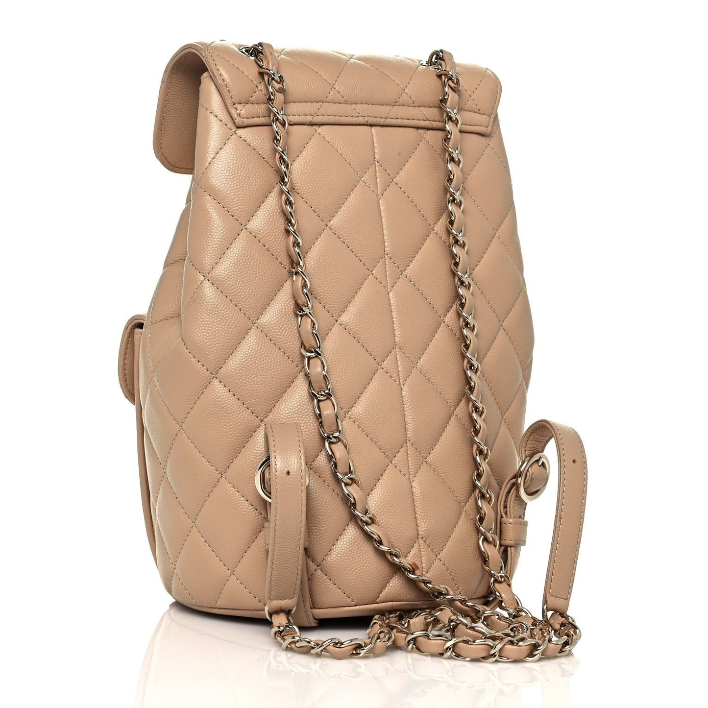 Caviar Quilted Double Pocket Backpack Beige