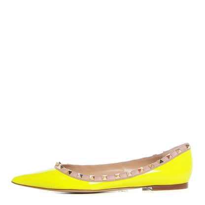 Valentino Garavani Patent Rockstud Ballerina Flats 40 Yellow Fluo Poudre 1 of 6