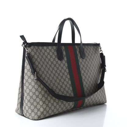 Gucci GG Supreme Monogram Web Large Zippered Tote Beige Black 3 of 10
