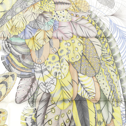 Hermes Cashmere Silk Plumes En Fete Scarf 90 Blanc Jaune Mauve 2 of 5