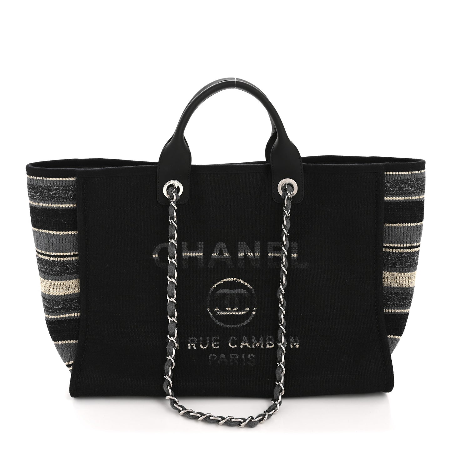 Striped Canvas Medium Deauville Tote Grey Black