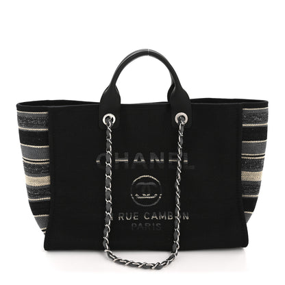 Chanel Striped Canvas Medium Deauville Tote Grey Black 1 of 11