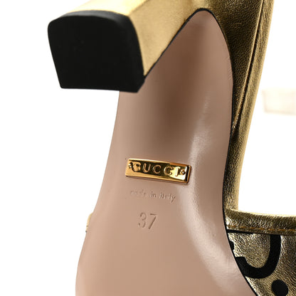 Gucci X ADIDAS Nappa Silk Charlotte Monogram Jumbo GG Trefoil 75mm Slide Sandals 37 King Gold Black 7 of 10