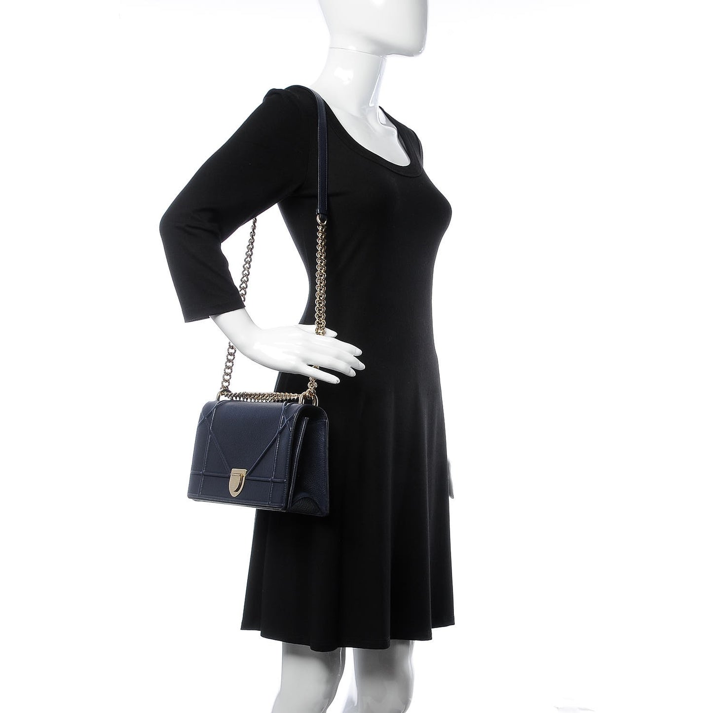 Grained Calfskin Medium Diorama Flap Bag Blue