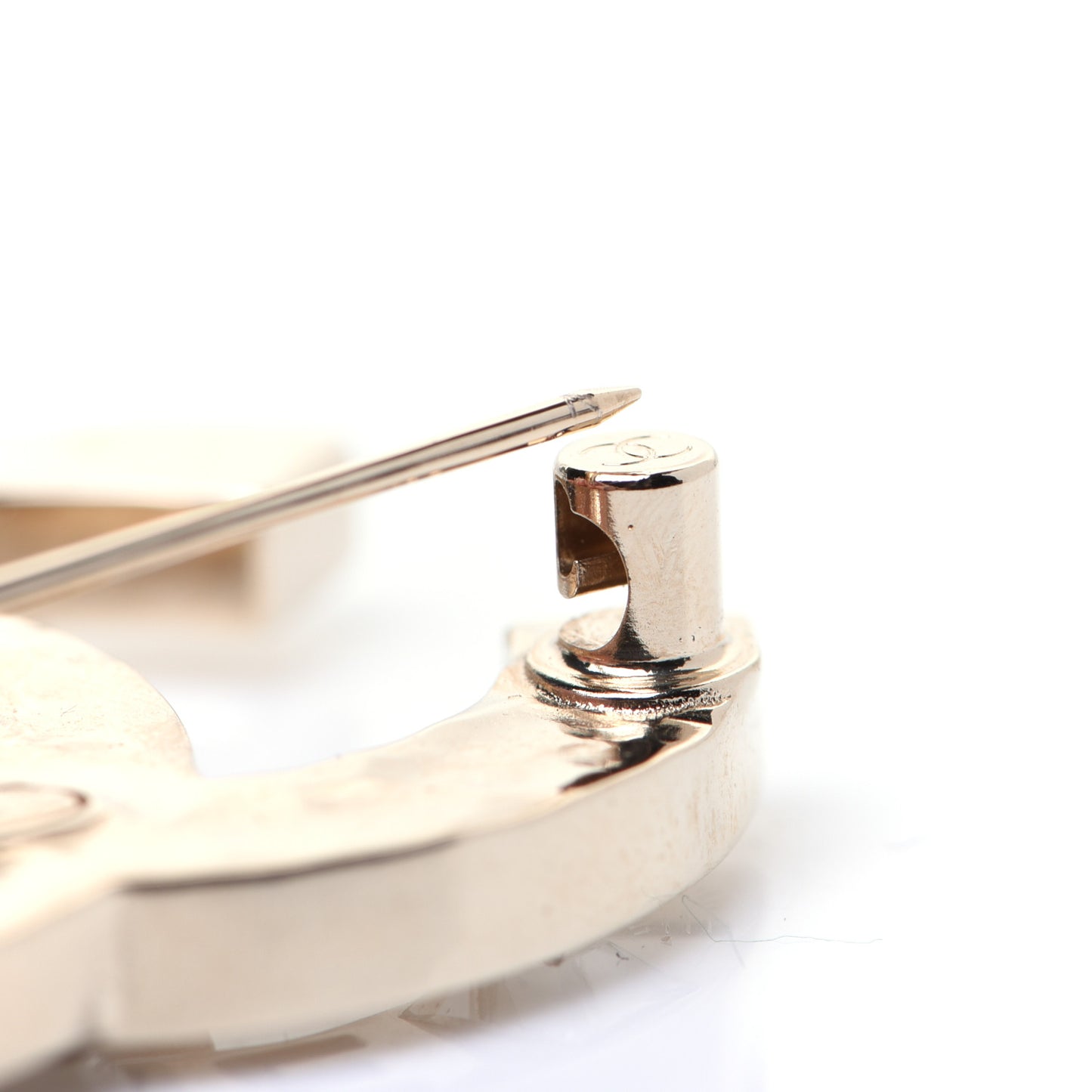 Crystal Metal CC Paris Button Brooch Gold