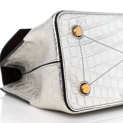Mulberry Metallic Calfskin Crocodile Embossed Mini Seaton Silver 7 of 13