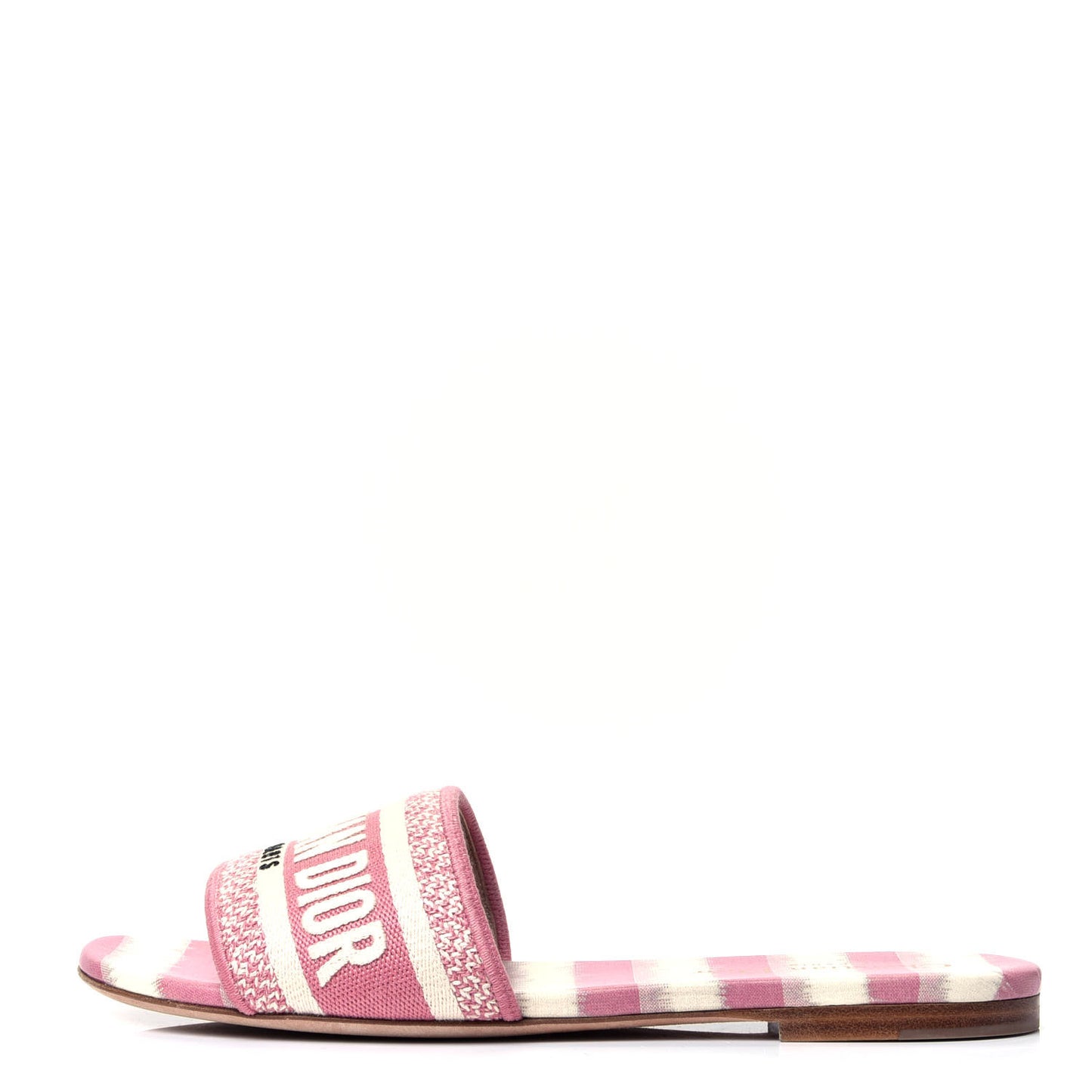 Cotton D-Stripes Embroidered Dway Mules Slide Sandals 37 Deep Nude