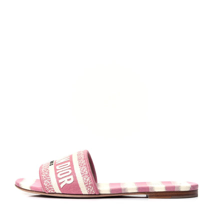 Christian Dior Cotton D-Stripes Embroidered Dway Mules Slide Sandals 37 Deep Nude 1 of 10