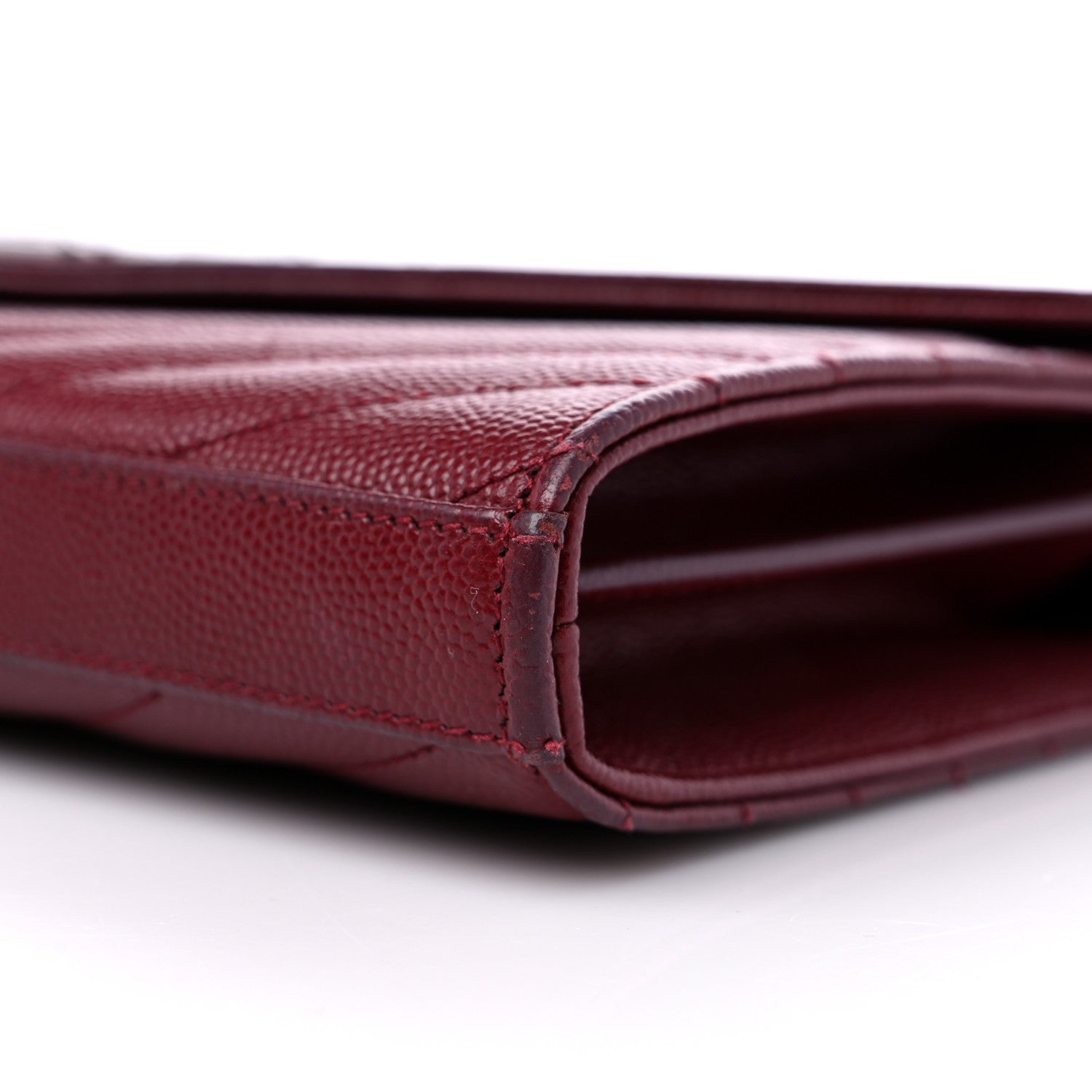 Saint Laurent Grain De Poudre Matelasse Chevron Monogram Chain Wallet Palissandre 8 of 14