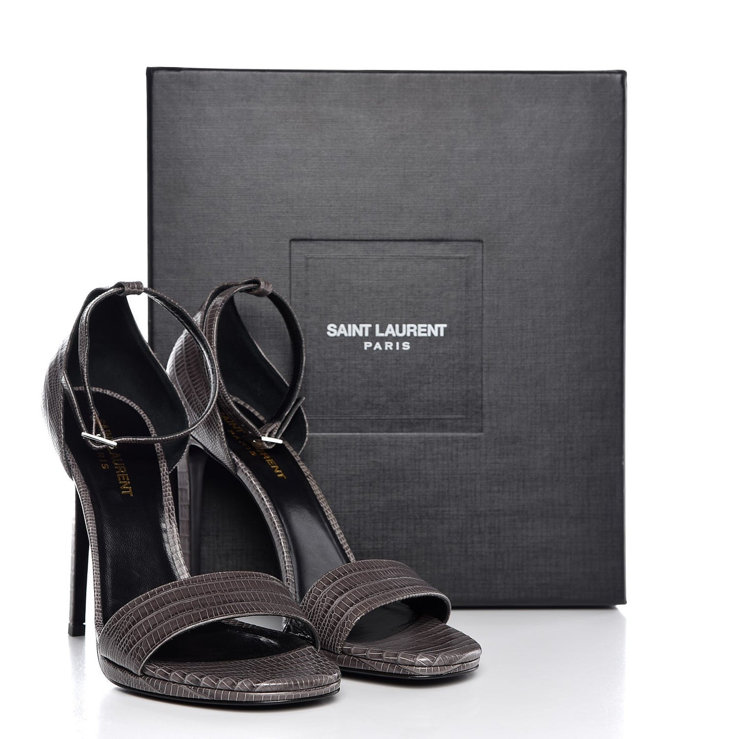 Lizard Calfskin Embossed Jane 105 Ankle Strap Sandals 39 Earth