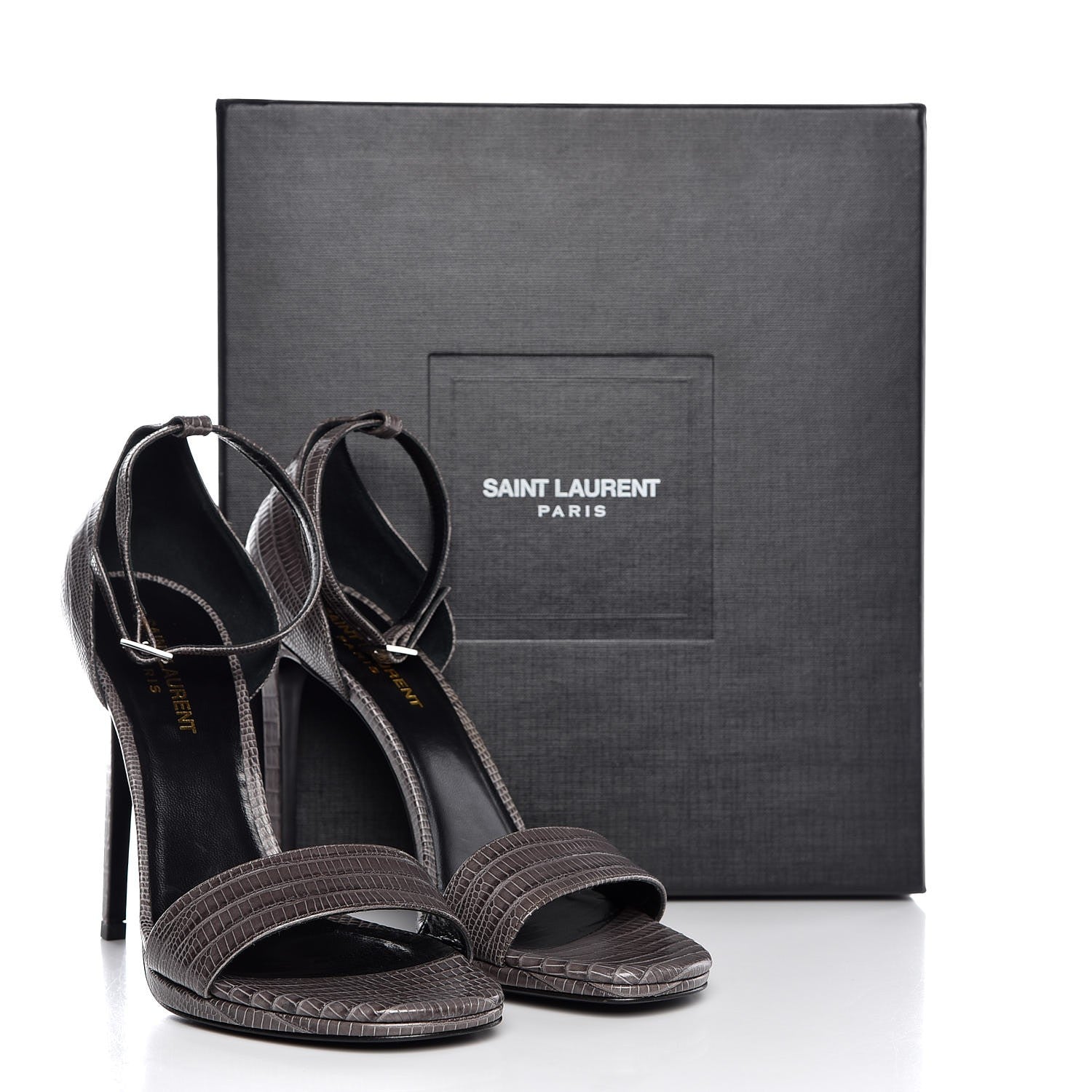 Saint Laurent Lizard Calfskin Embossed Jane 105 Ankle Strap Sandals 39 Earth 10 of 10