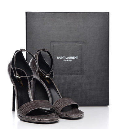 Saint Laurent Lizard Calfskin Embossed Jane 105 Ankle Strap Sandals 39 Earth 10 of 10