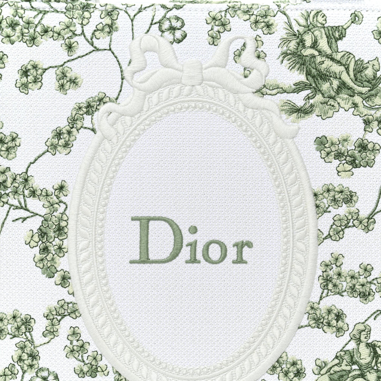 Cotton Toile De Jouy Clover Embroidered Dior Medaillon Medium Book Tote With Strap Verde Multicolor