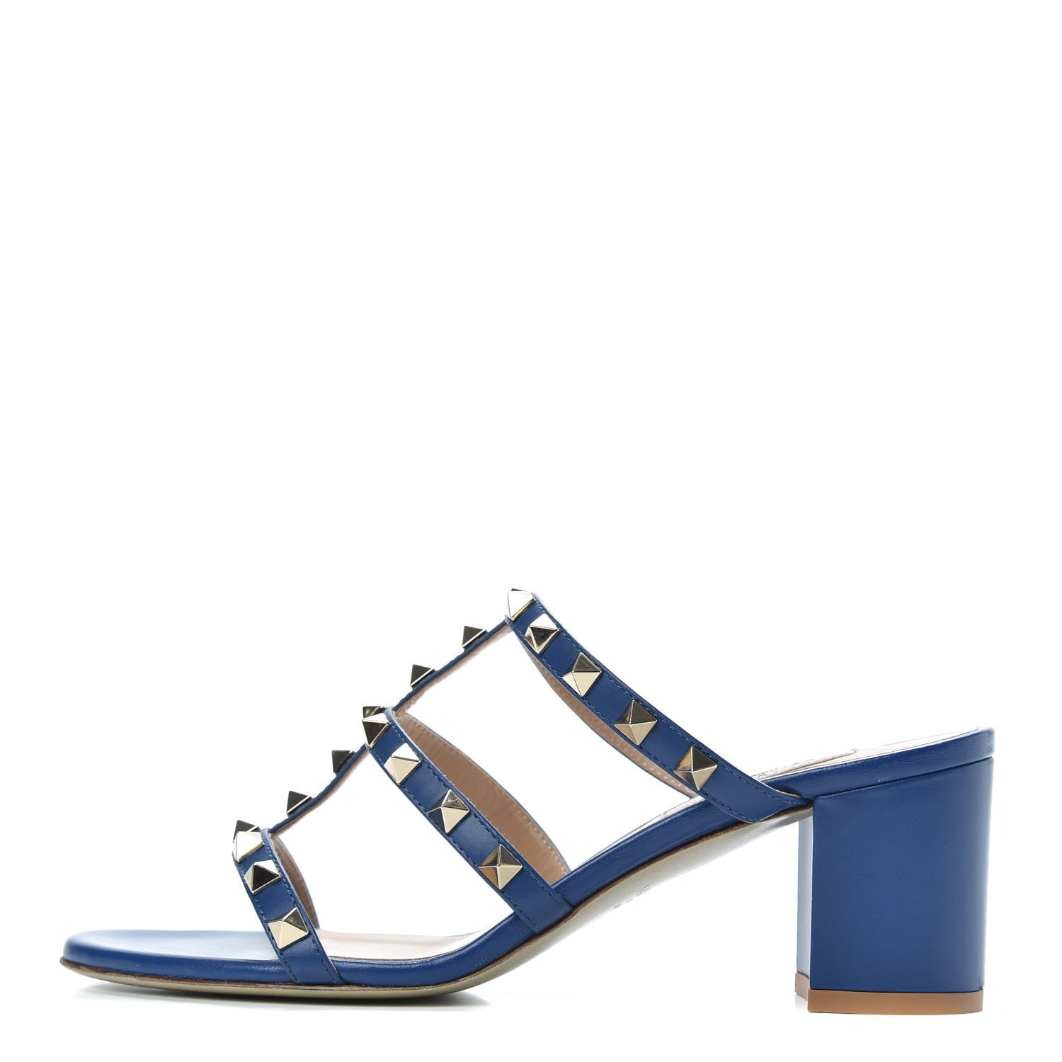 Valentino Garavani Calfskin Rockstud 60mm Caged Slide Sandals 37.5 Blu Delft 1 of 9