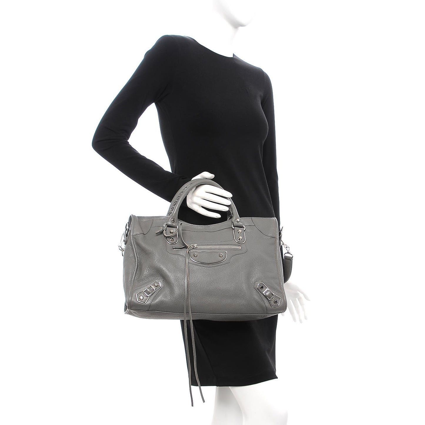Chevre Silver Metallic Edge Hardware City Gris Acier