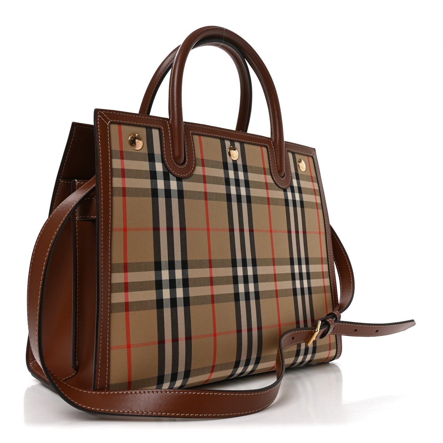 Calfskin Vintage Check Two Handle Title Bag Archive Beige