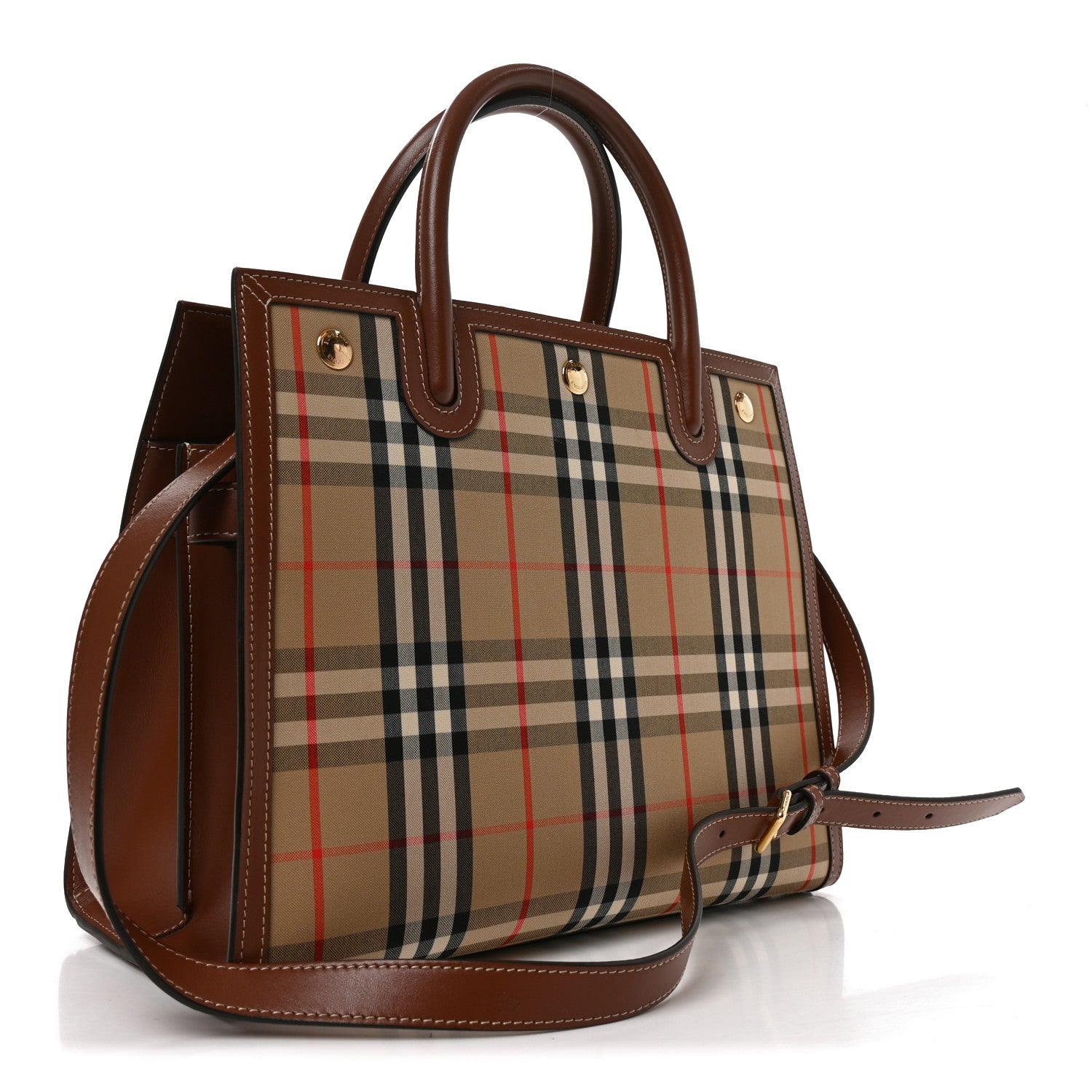Burberry Calfskin Vintage Check Two Handle Title Bag Archive Beige 5 of 17