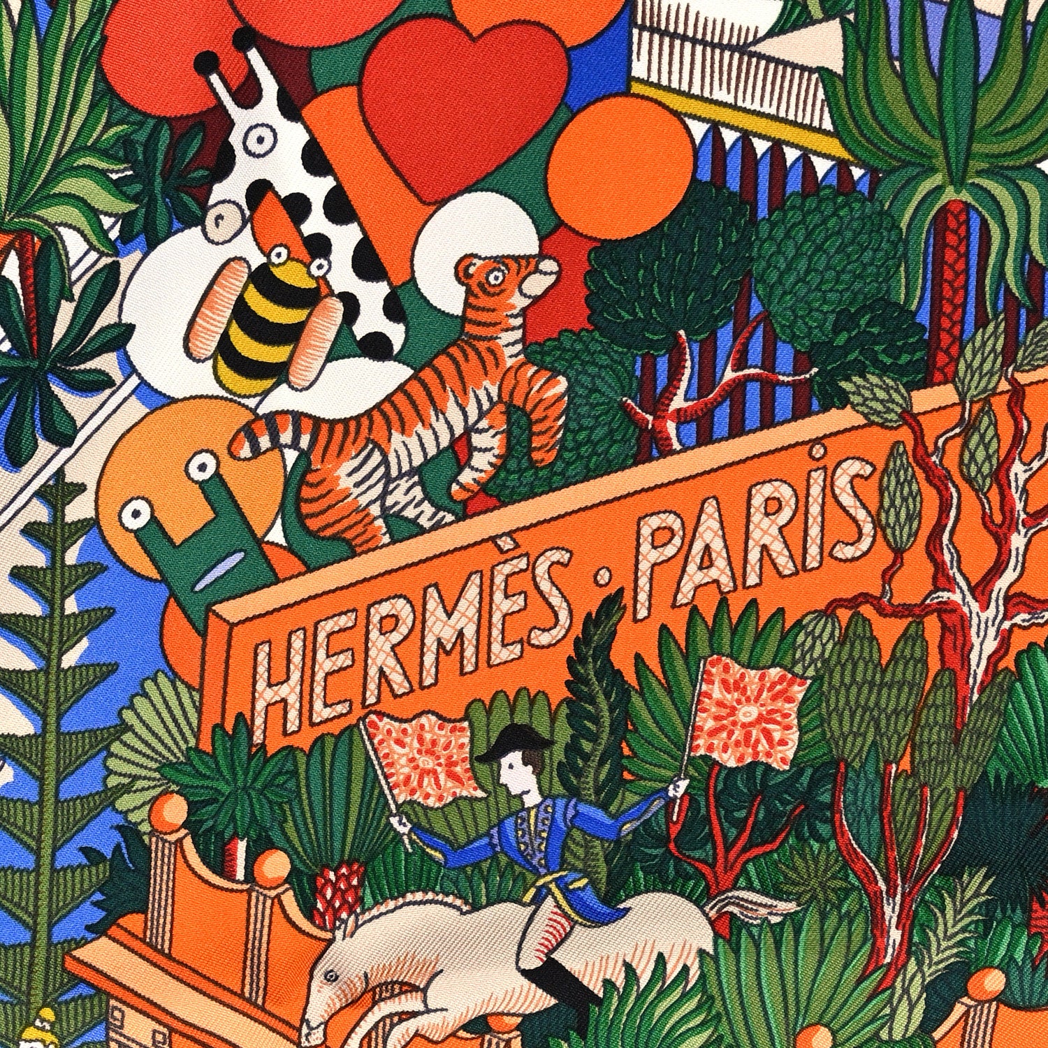 Hermes Silk Animapolis Scarf 90 Orange Vert Bleu 2 of 5