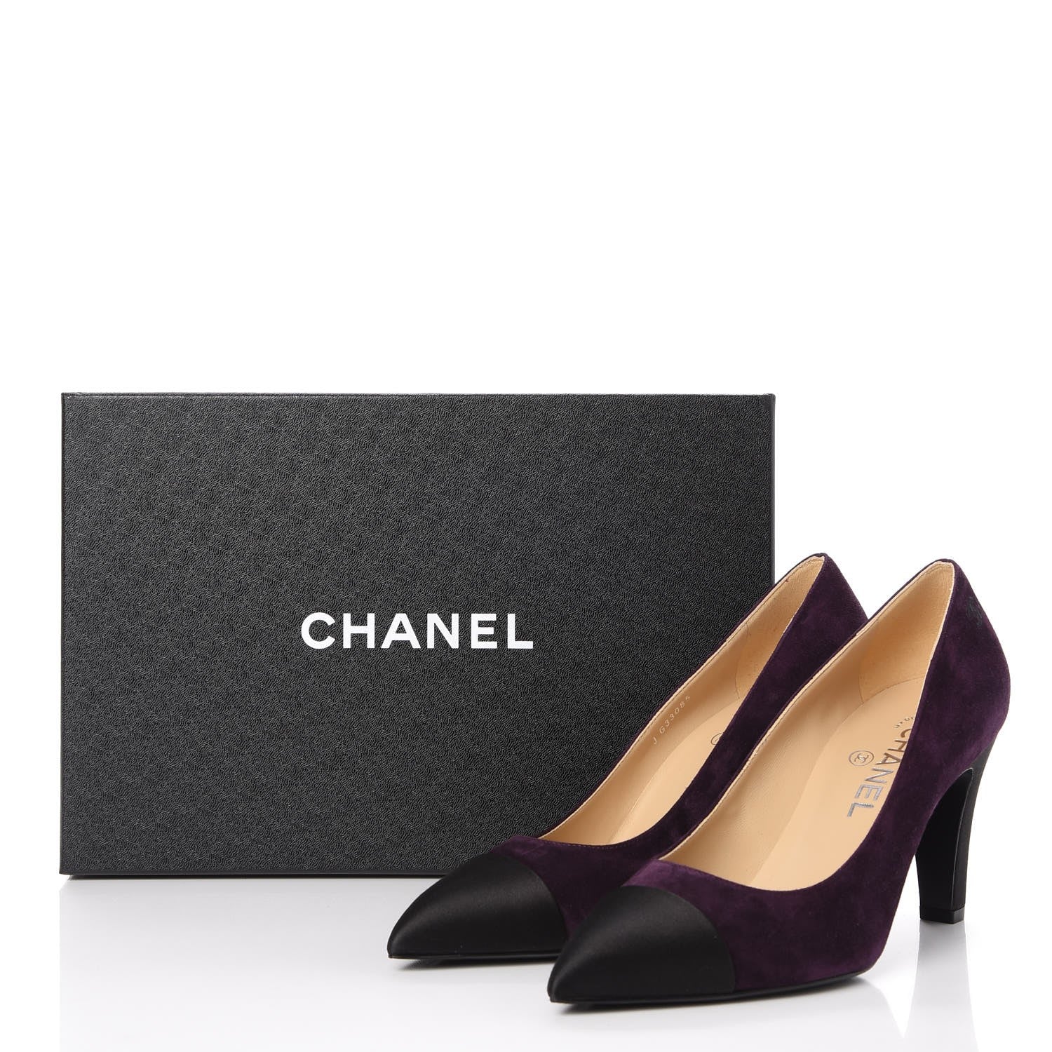 Chanel Suede Satin Cap Toe Pumps 38.5 Dark Purple Black 9 of 9