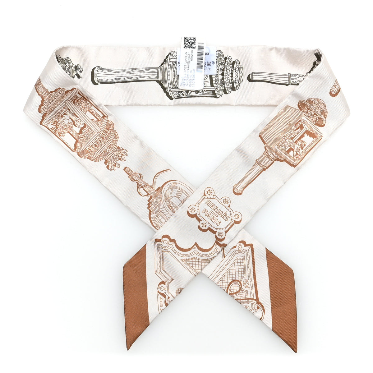 Hermes Silk Merveilleuses Lanternes Twilly Creme Caramel Kaki 1 of 3