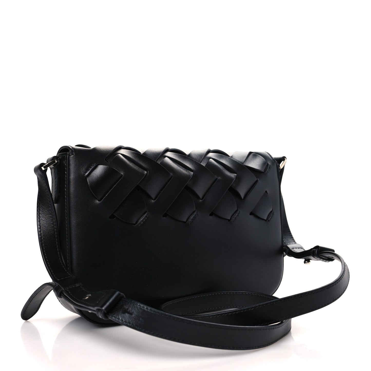 Vitello Intreccio Tress Shoulder Bag Black