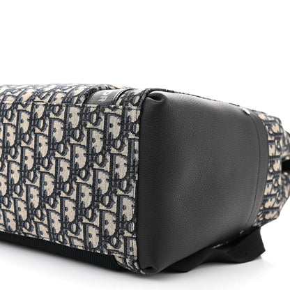 Christian Dior Oblique Jacquard Grained Calfskin Saddle Backpack With Flap Beige Black 10 of 10