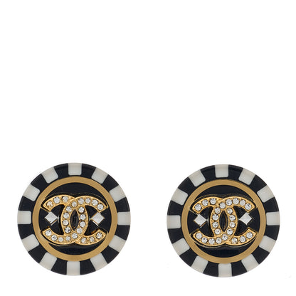 Chanel Resin Crystal CC Earrings Black White 1 of 5