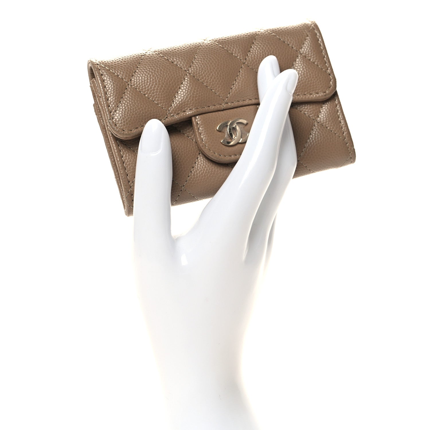 Chanel Caviar Quilted Flap Card Holder Wallet Dark Beige 2 of 9