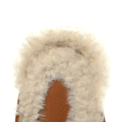 Hermes Suede Goatskin Woolskin Flore 60 Mules 39 Brun Amourette Ecru 8 of 9