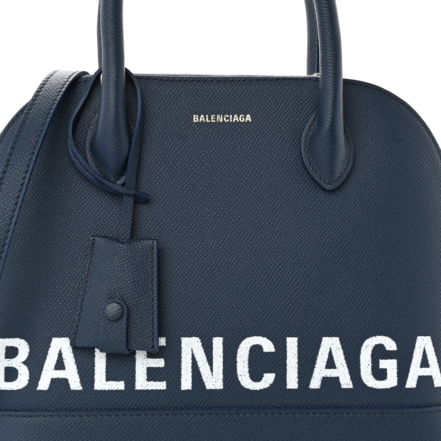 Signature Grained Calfskin Logo S Ville Top Handle Bag Bleu Canopee White