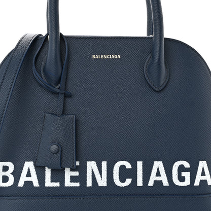 Balenciaga Signature Grained Calfskin Logo S Ville Top Handle Bag Bleu Canopee White 8 of 11