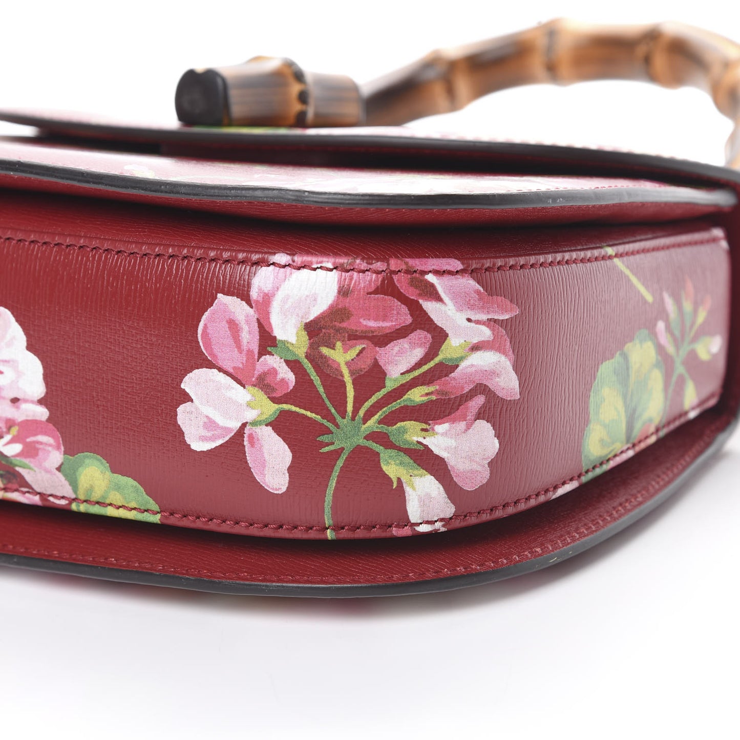 Shangai Calfskin Blooms Print Small Classic Bamboo Top Handle Bag Romantic Ceries Multicolor