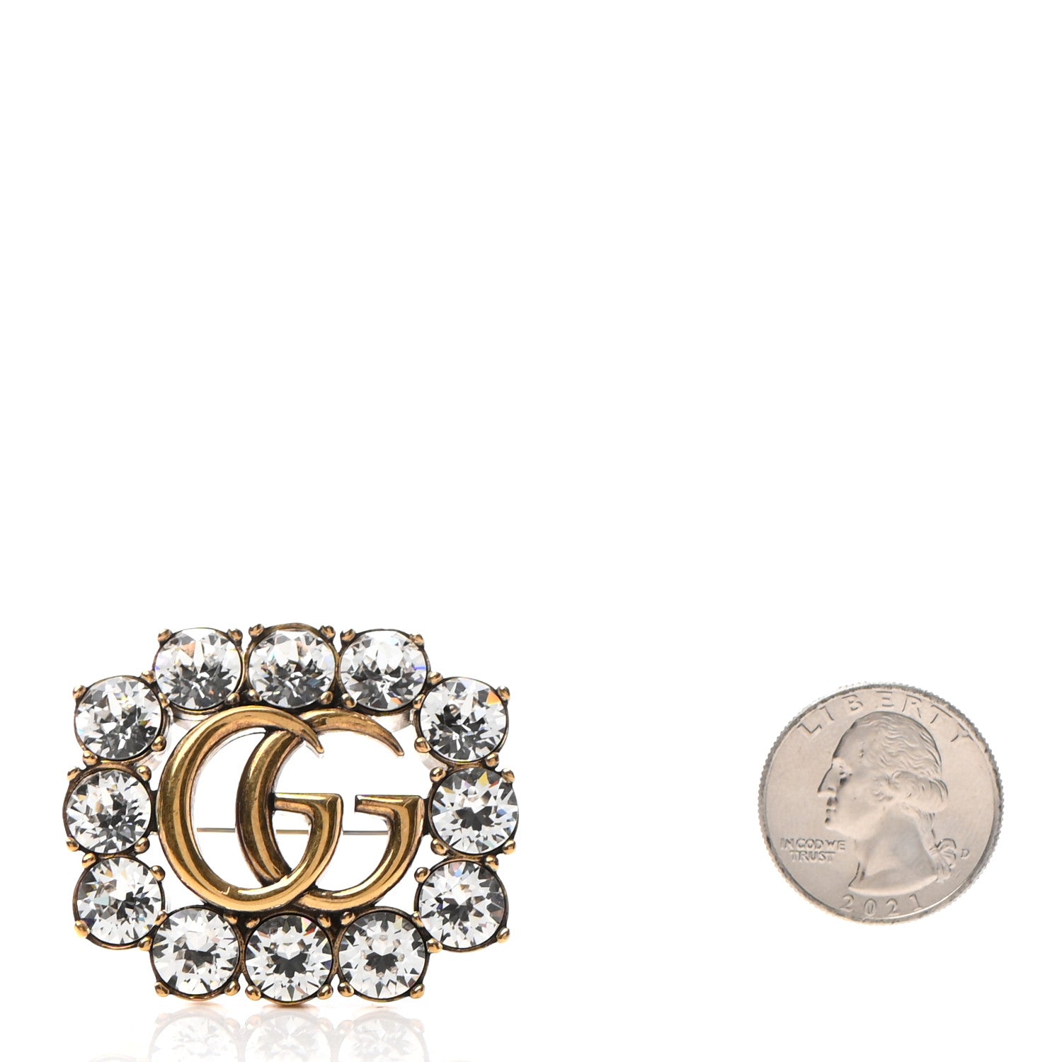 Gucci Metal Crystal Double G Brooch Aged Gold 3 of 6