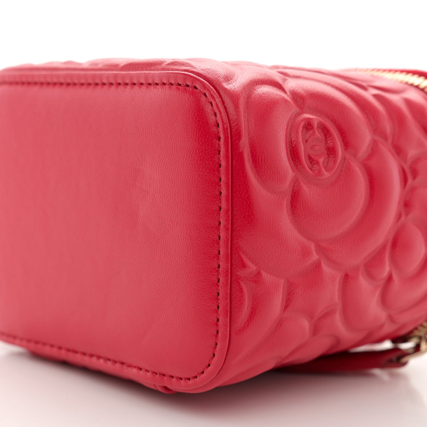 Lambskin Camellia Embossed Mini Vanity Case With Chain Red