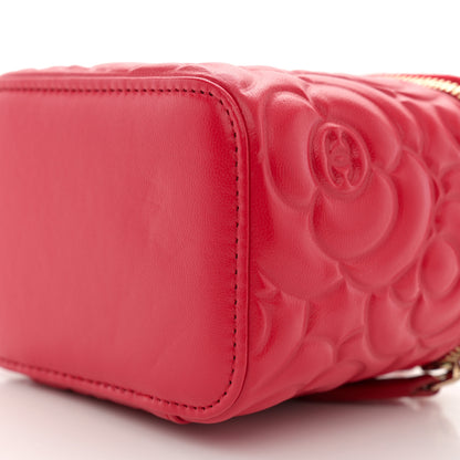 Chanel Lambskin Camellia Embossed Mini Vanity Case With Chain Red 10 of 11