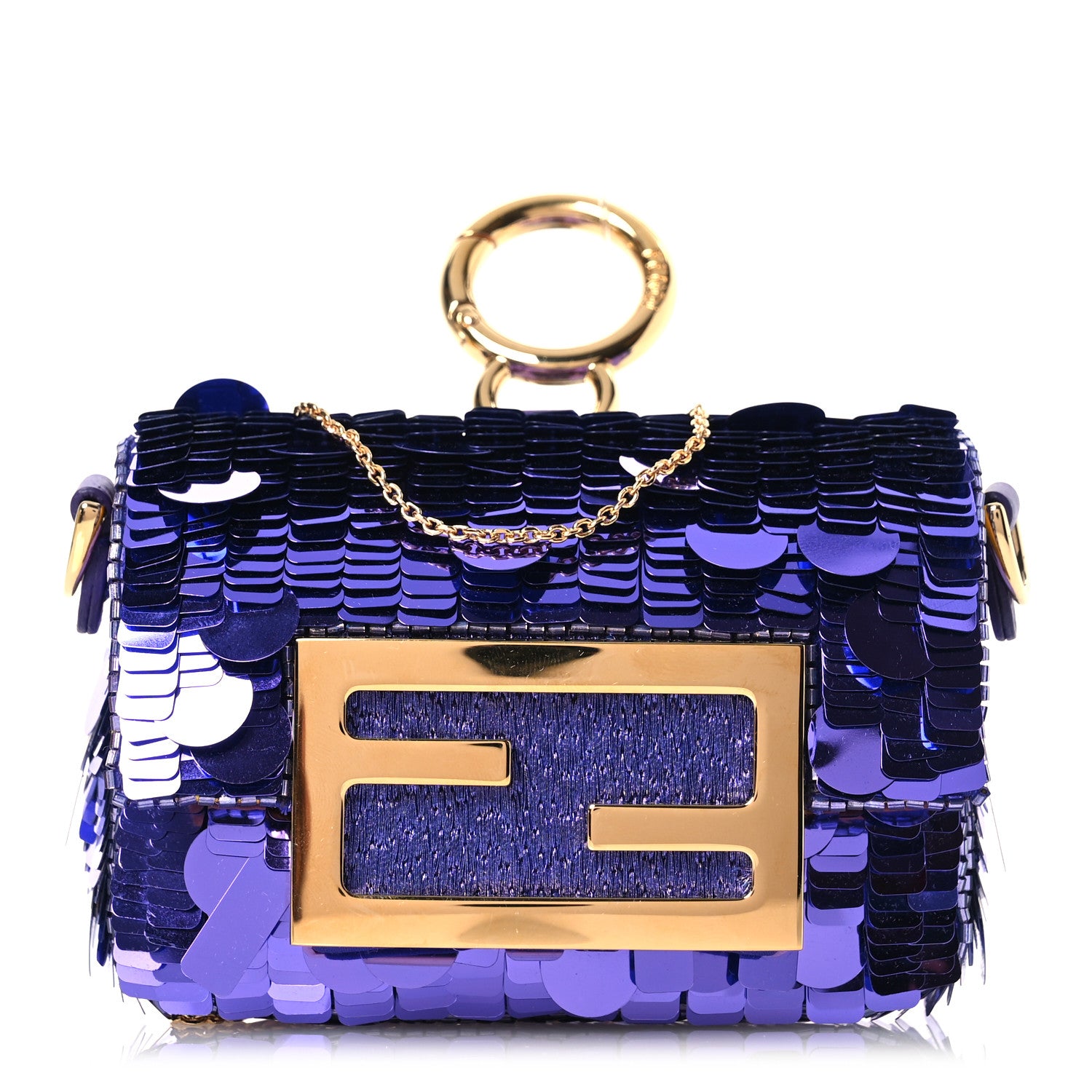 Fendi Sequin Paillettes Shiny Nappa Sex and the City Nano Maxi Buckle Baguette Charm Viola Purple 1 of 11
