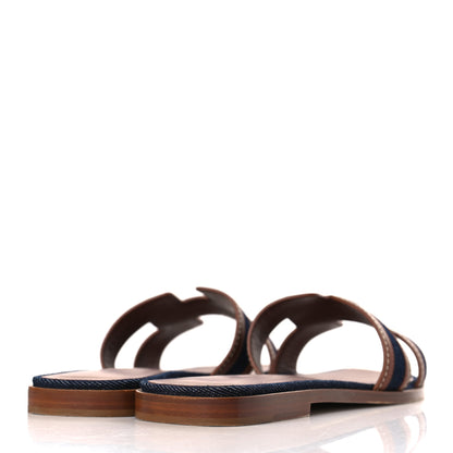 Hermes Calfskin Denim Oran Sandals 39 Bleu Brut Gold 4 of 9