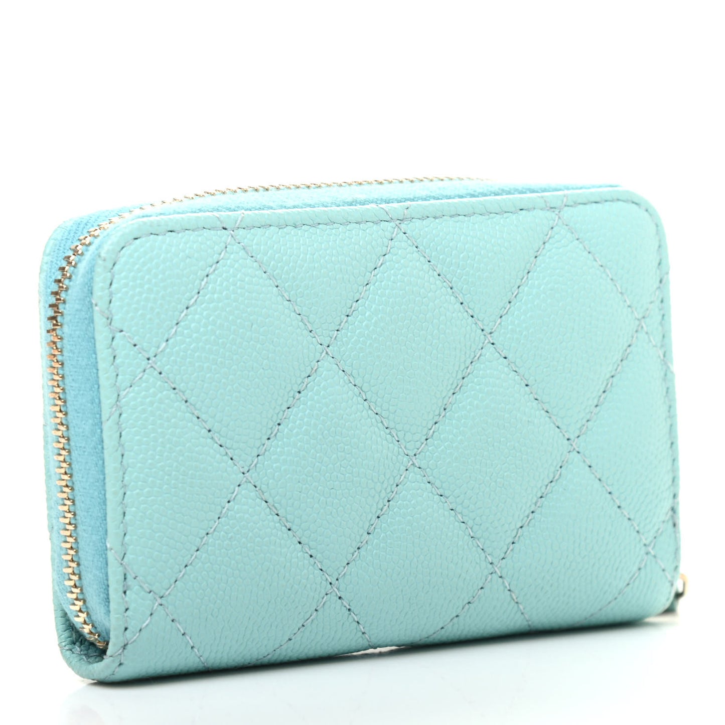 Caviar Quilted Zip Coin Purse Light Blue