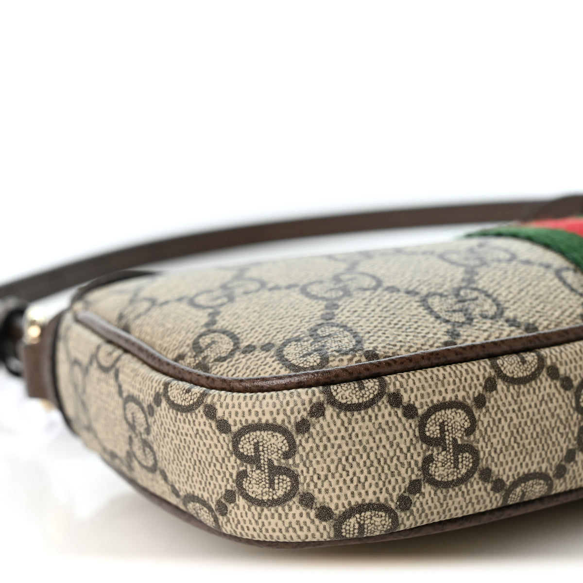 Gucci GG Supreme Monogram Textured Dollar Calfskin Web Mini Ophidia Shoulder Bag Beige Ebony New Acero 8 of 9