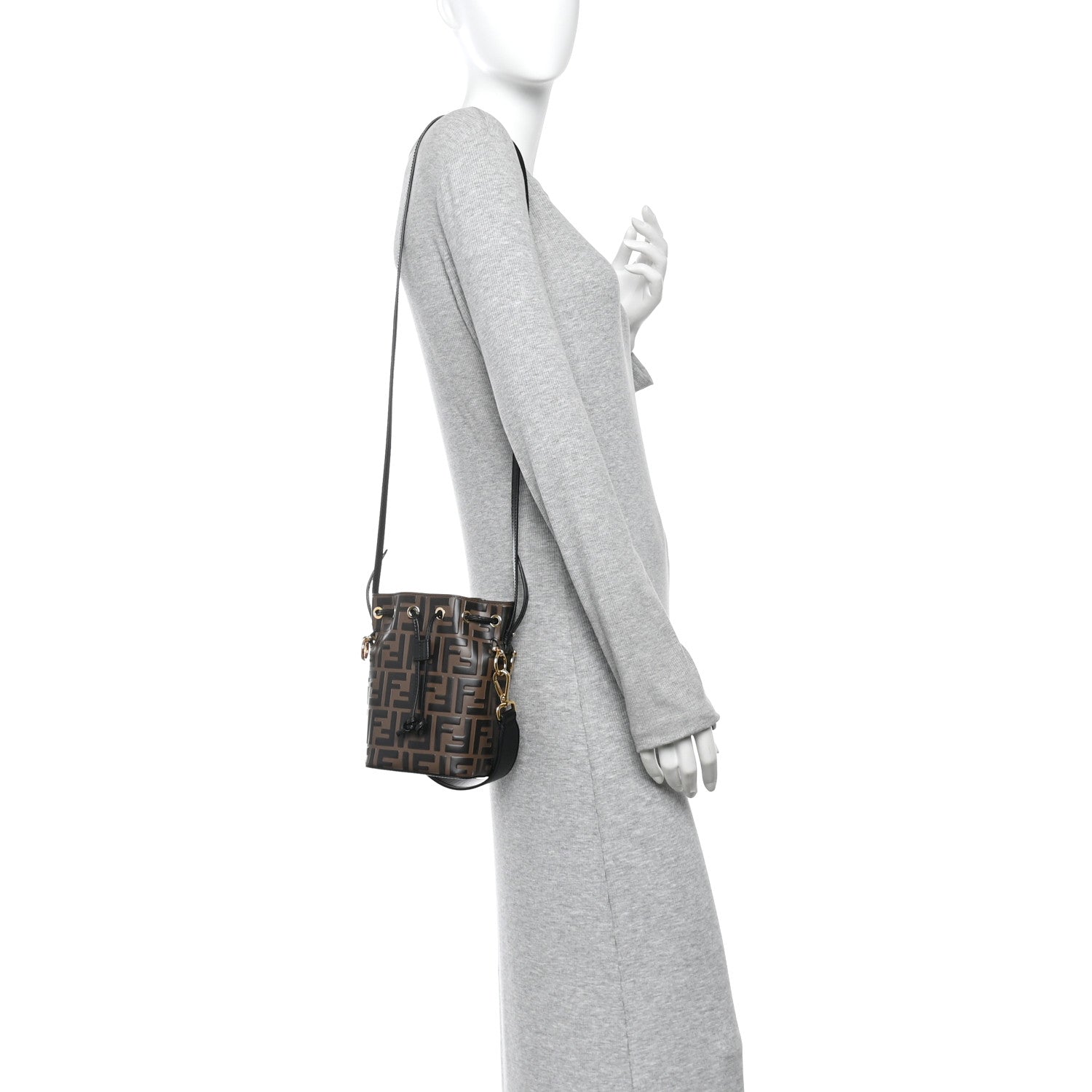 Fendi Vitello Liberty F is Fendi Bi-Color FF 1974 Embossed Mini Mon Tresor Bucket Bag Maya Black 2 of 10